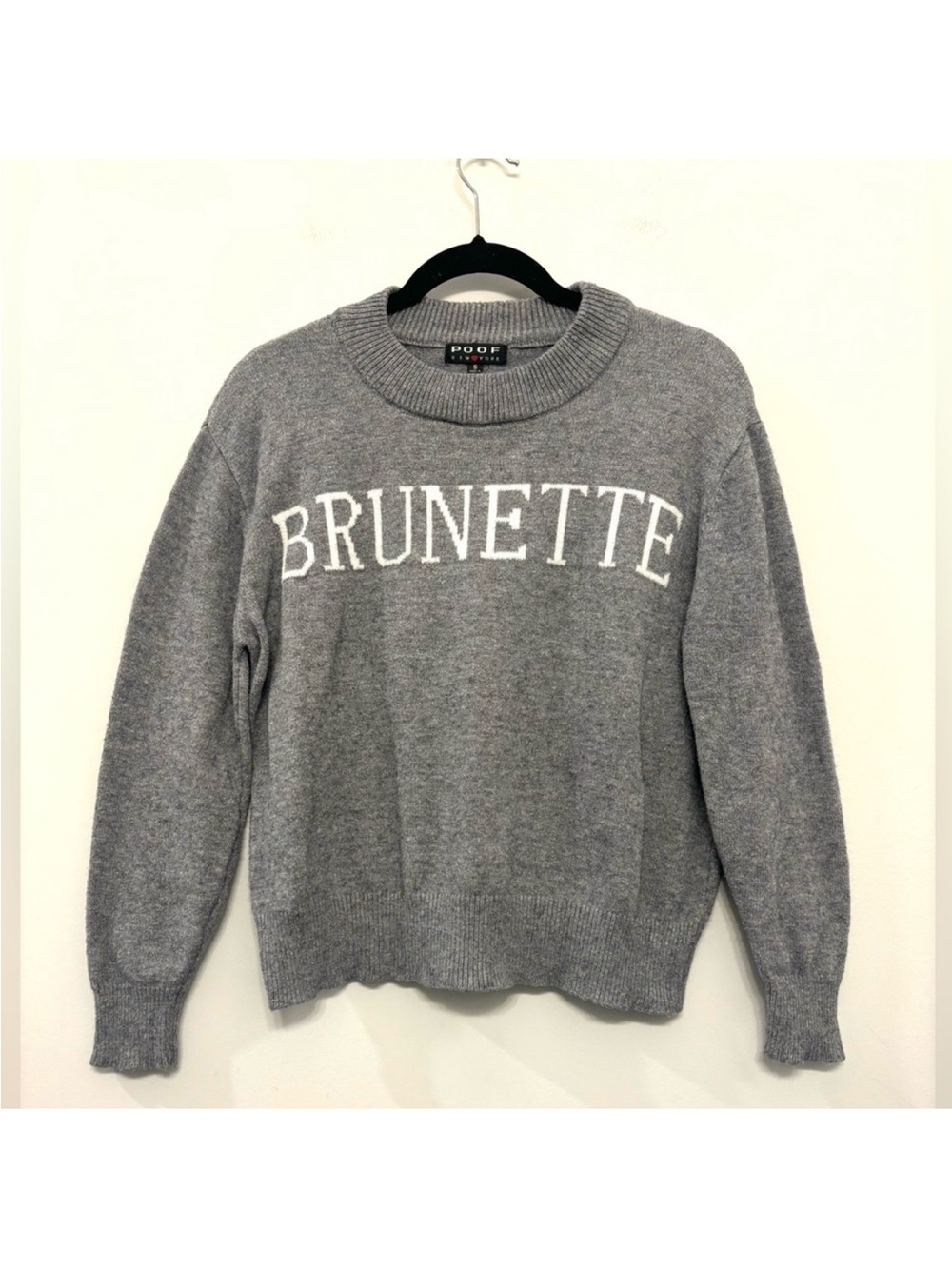 BRUNETTE Poof New York Womens Size S Grey Graphic Pullover Knit Sweater